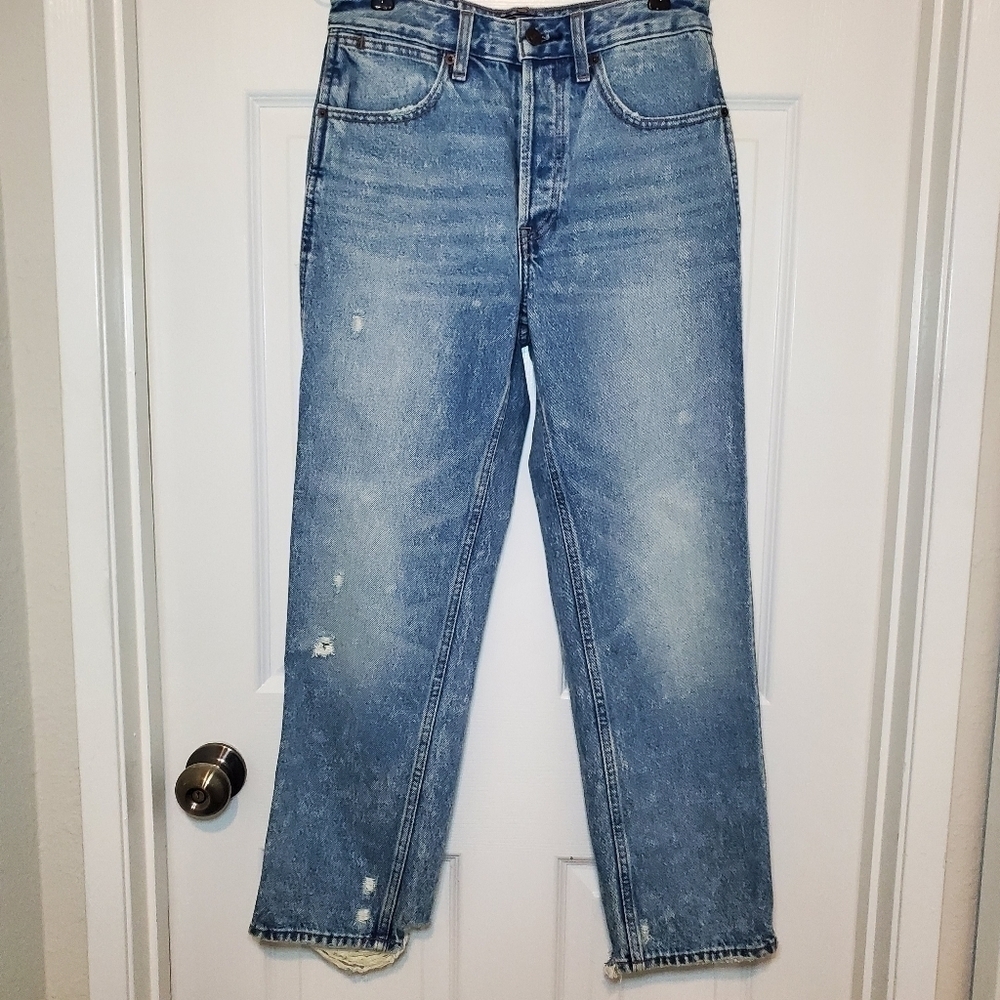 Abercrombie Fitch Annie High Rise Ankle Straigh Jeans 26/2 Blue Denim Distressed